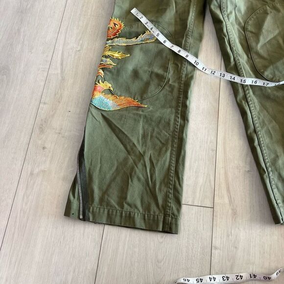 Sandro Glenwood Embroidered Wide-leg Pants in Olive Green Size 36 - Picture 6 of 15